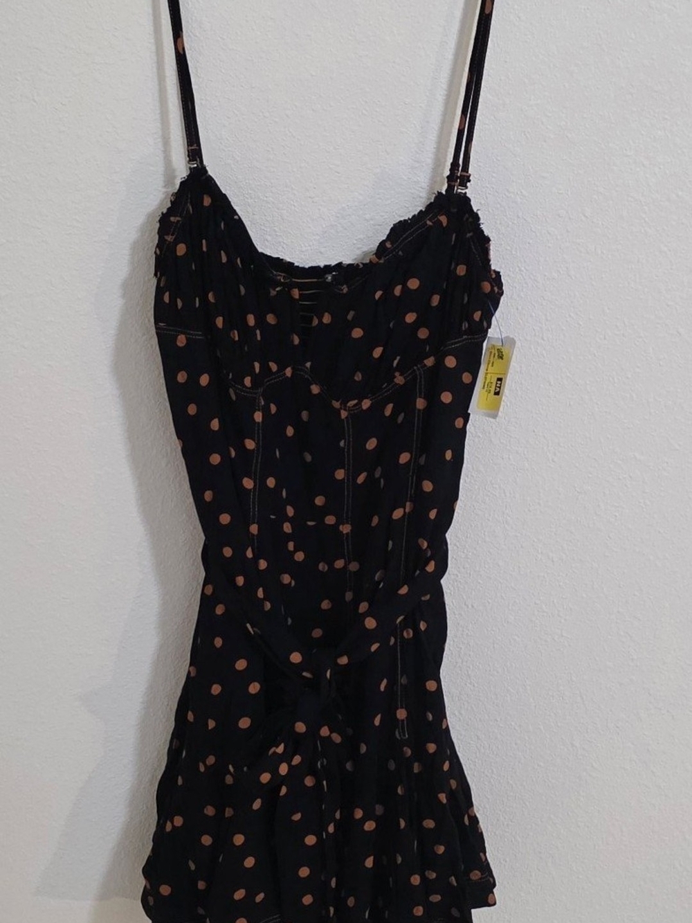 Free People Black Mini Dress with Tan Polka Dots